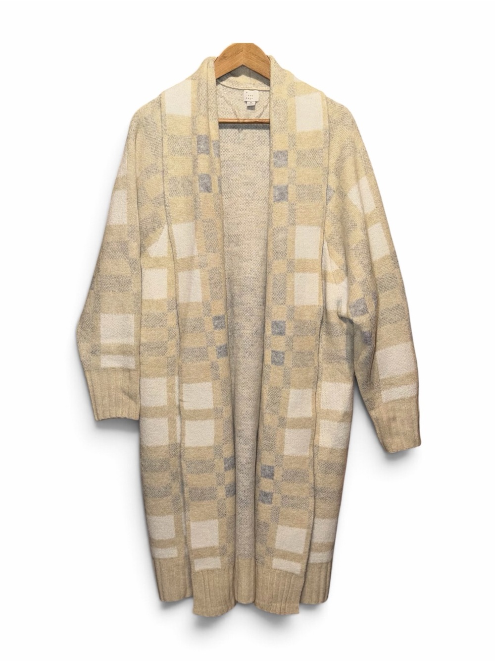 A New Day Sz M Plaid Duster Cardigan Sweater